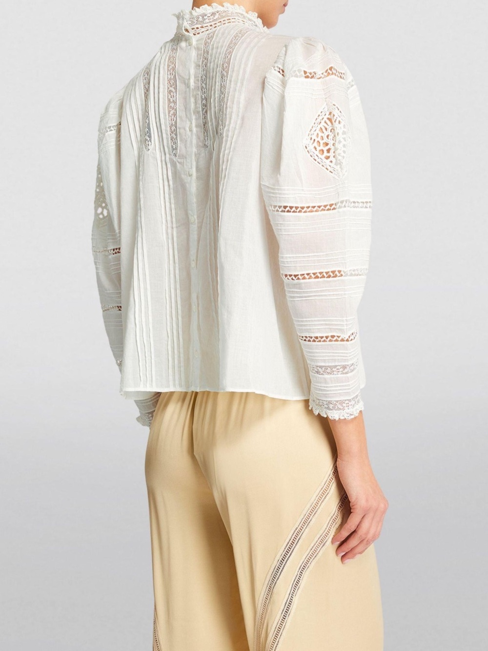 Dôen Lace Amaya Blouse Ivory Cotton Crochet Cutout High Neck Long Sleeve M - Picture 4 of 12